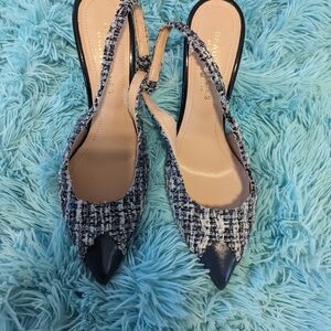 BEAUTIISOLES Alice Pointed Toe Pump Blue Textile Pumps